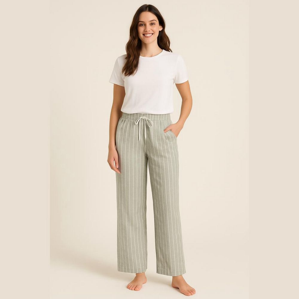 beachlunchlounge Gray Striped Wide-Leg Pants - Size Large